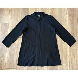 Eileen Fisher Black 2-Way Front Zip Long Sleeve Lightweight Jacket Sz L Pockets